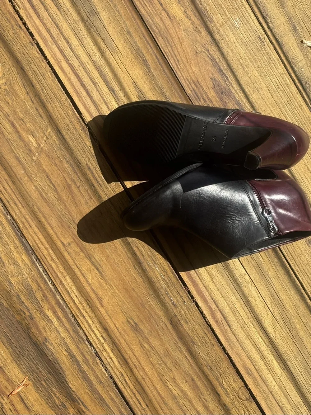 See By Chloé Two-Tone Black and Burgundy Leather Ankle Booties